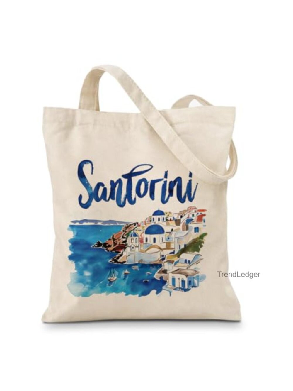 Canvas Tote Bag Cotton Woven Straps Mediterranean Style Beach Travel